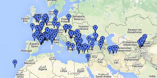 Localidades conocidas de la hormiga invasora de jardín (Lasius neglectus) a fecha de 1 Abril del 2015. En España se han localizado poblaciones en 20 lugares de Cataluña, una en Bilbao (País Vasco) y otra en Tenerife (Islas Canarias). Mapa disponible en http://www.creaf.uab.es/xeg/Lasius/Espanol/distribucion.htm